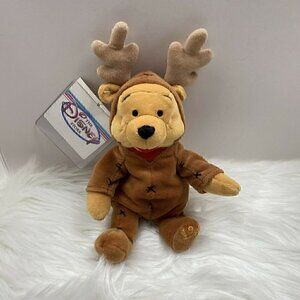 Vintage 1999 Disney Store Winnie the Pooh Reindeer 8" Mini Bean Bag Plush Pooh